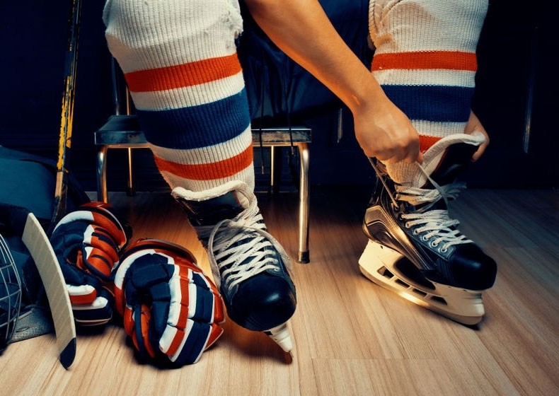 Pair of athletic knit hockey socks by W Team Sales, perfect for players seeking comfort and durability